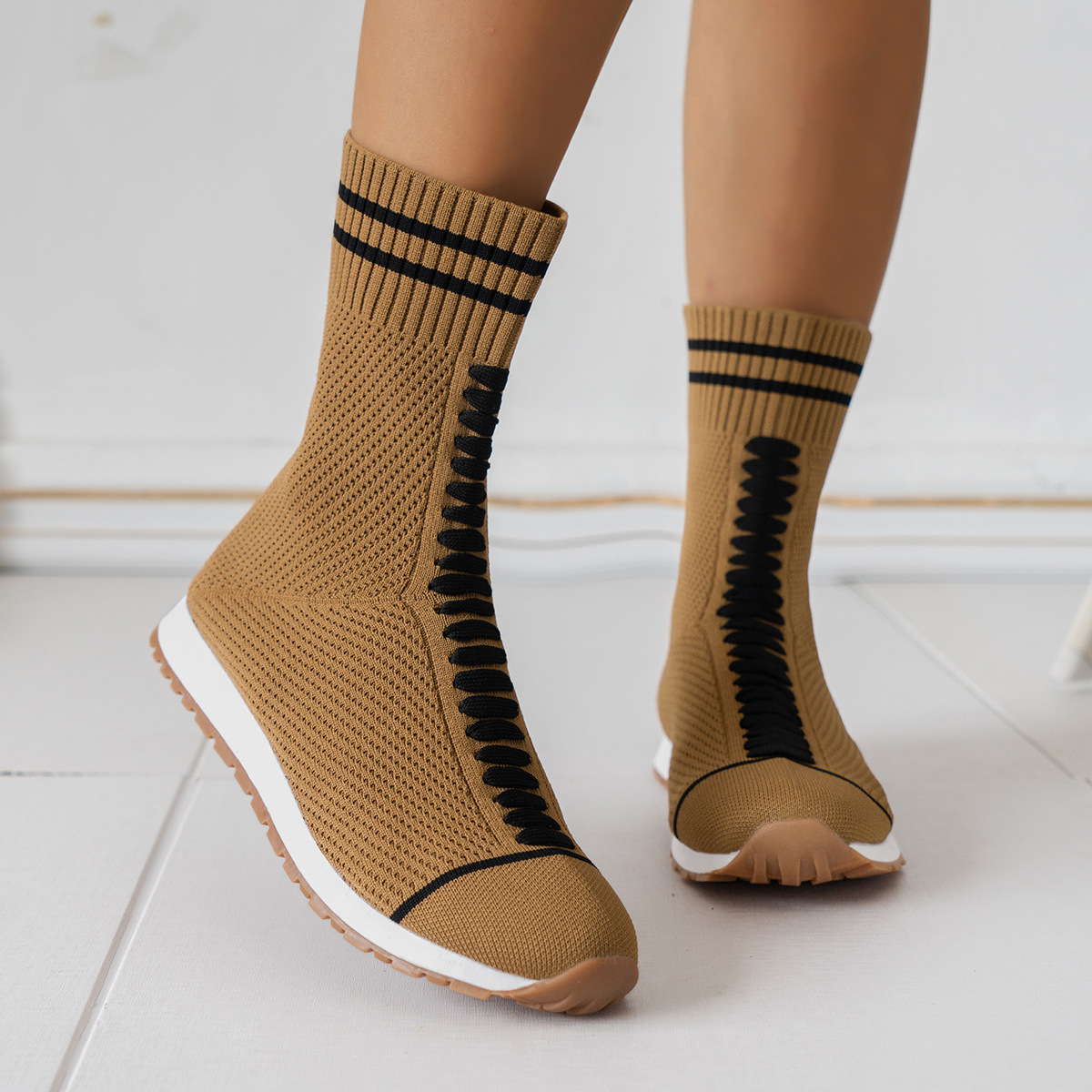 Women's Casual Color Block Round Toe Sock Boots display picture 2