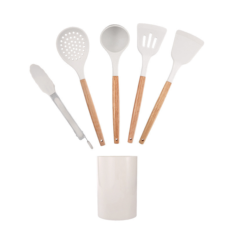 Mango de madera de silicona para utensilios de cocina de grado alimenticio resistente a altas temperaturas de cocina antiadherente de cocina