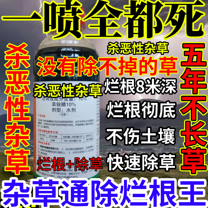 一喷全都死精草铵膦铵盐果园菜园烂根小飞蓬耕地强效除草剂烂根王