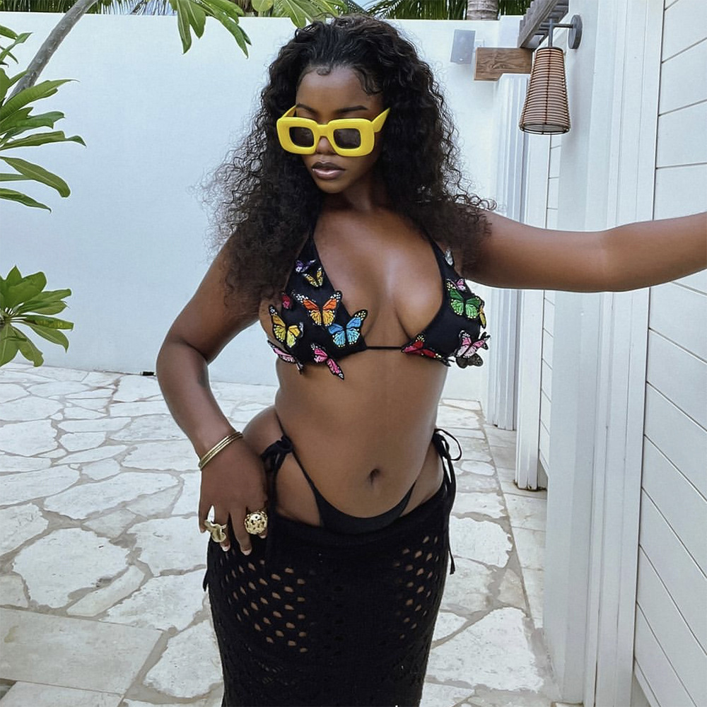 Ins Cross Border European and American Fashion Color 3D Butterfly Adjustable Lace-Up Swimsuit Bikini Spice Girls Pool Beach