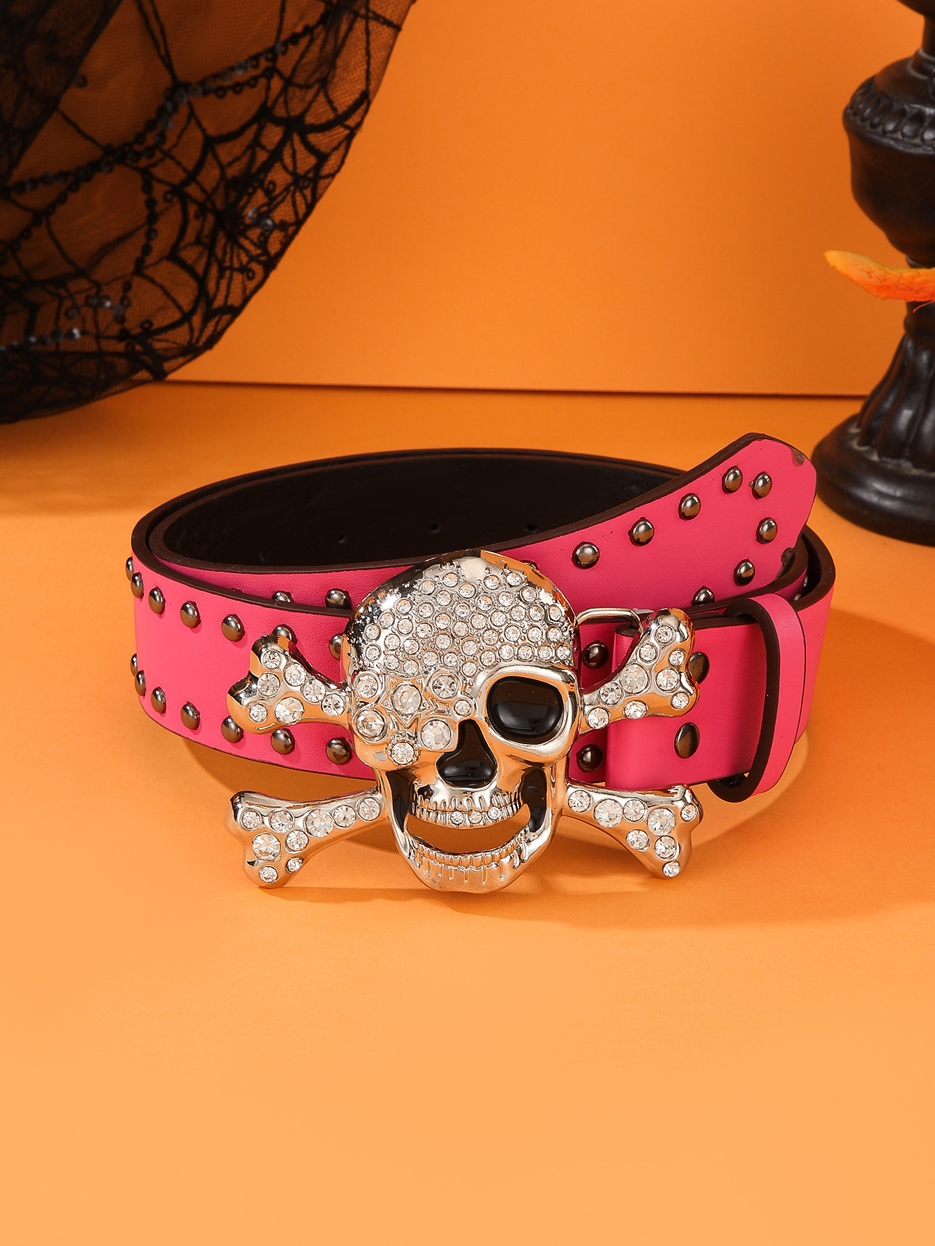 168g Weight Rhinestones Inlay Material Belt Classification 1 Piece Quantity Party, Street Occasion Alloy Material Halloween Festival Skull Pattern Unisex Gender Inlay Design Punk Style Rose Red, Blue, Black Color Punk Skull Alloy Inlay Rhinestones Unisex Leather Belts 15