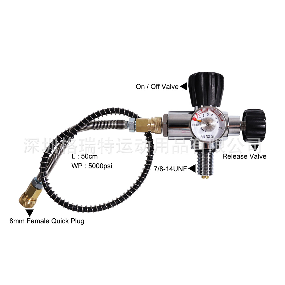 厂家批发潜水气瓶阀门带压力表50cm全弹簧管升级泄气旋钮M18/ 7/8