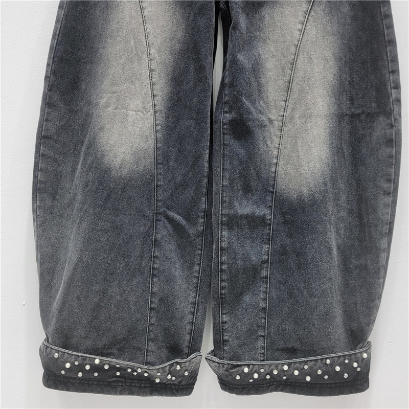 Vintage americano jeans de piernas anchas para mujeres 2026 primavera nuevo suelto pantalones rectos con cuentas de clavado pantalones casuales