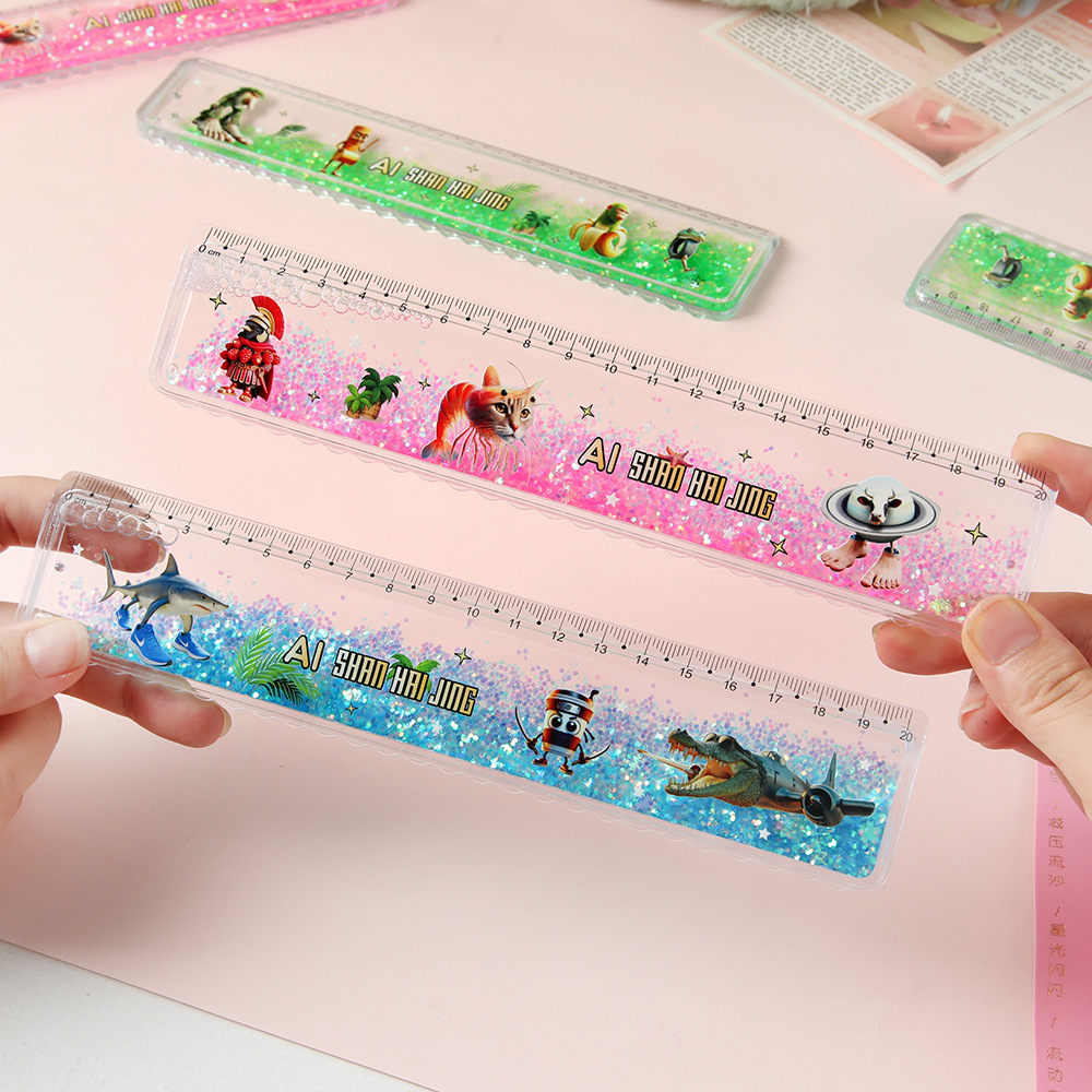 Montañas de dibujos animados y mares a través de AI arena flotante regla recta 20cm regla grande regla de flujo de ensueño colorido estudiantes artículos de papelería