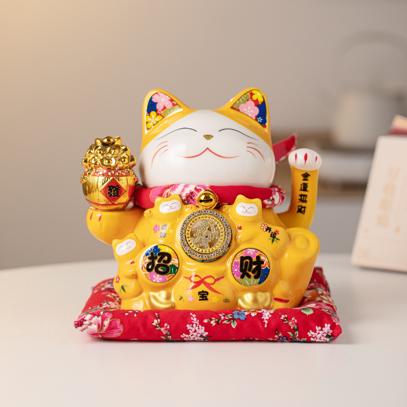8inch 전동 셰이커 행운의 고양이(선물 상자 + 천 패드 포함) 노란색 행운의 고양이(금 양동이)