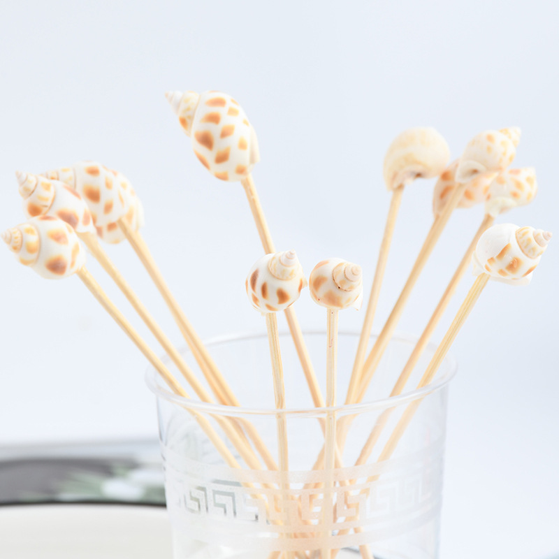 Mayorista creativo concha bambú stick stick desechable stick de fruta stick de cóctel stick torta horquilla cubiertos postre