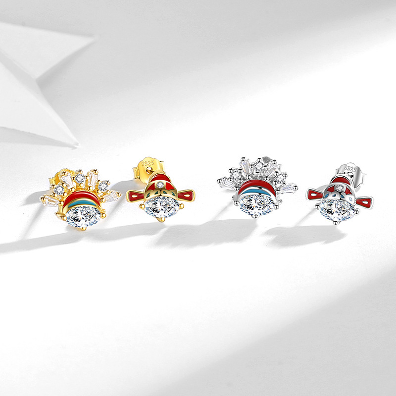 S925 plata estilo étnico creativo moda nacional Hua dan ópera elementos diamante-incrustado asimétrico Stud pendientes retro de las mujeres