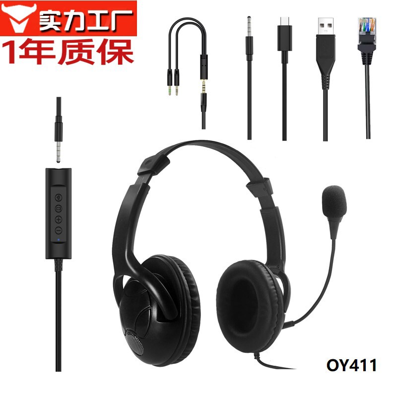 Operator Headset Customer Service Aviation Computer Stainless Steel Ring Head-Mounted 3.5 Wired USB Headset Drop Shipping