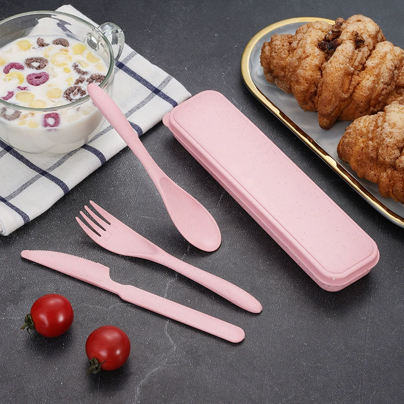 Креативная портативная посуда Пшеничный соломенный нож вилка ложка набор из трех частей оптовый студент простой открытый набор для путешествий подарки