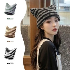 一秒变可爱日系小恶魔手工针织毛线帽子女可爱尖尖网红套头冷帽