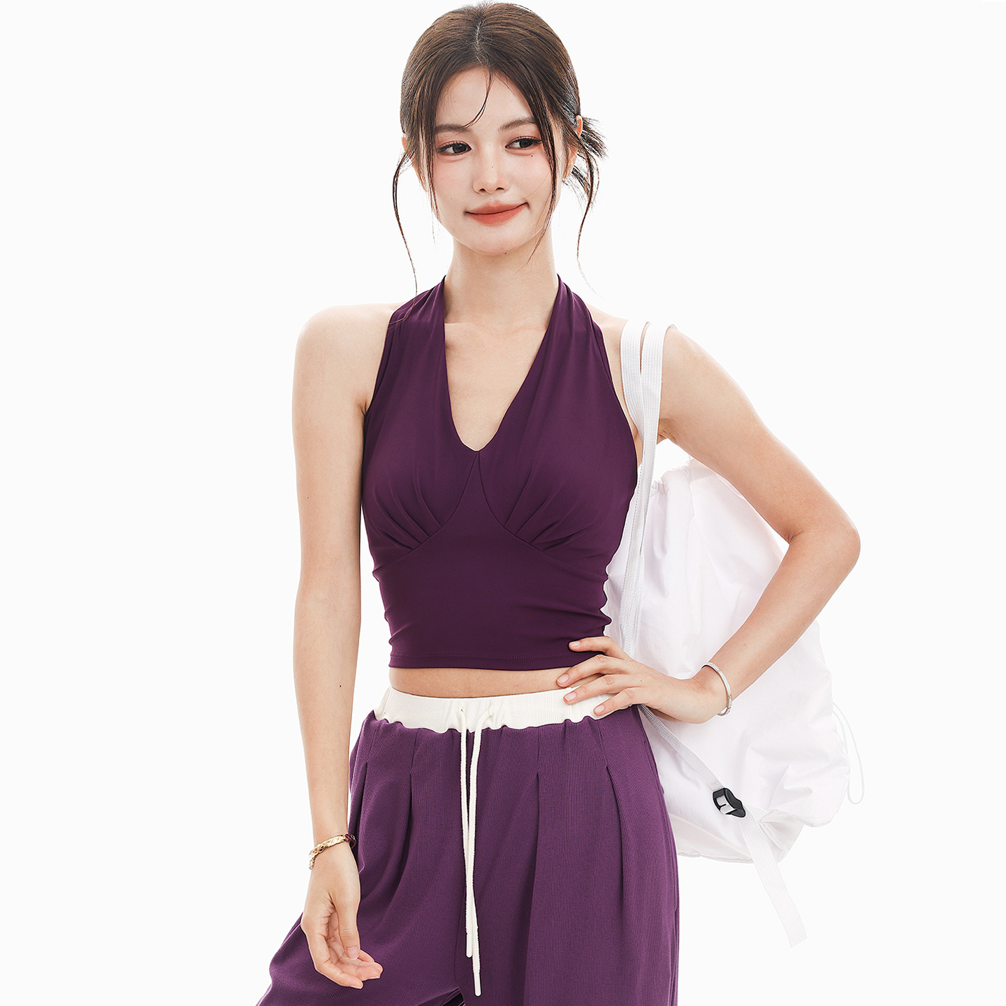 Fixed Cup Sports Bra Women's V Neck Halter Yoga Wear Fitness Outer Wear Sexy Beautiful Back Vest