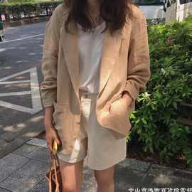 夏季棉麻西装外套女薄款2023新款韩版防晒衣休闲宽松亚麻西服套装