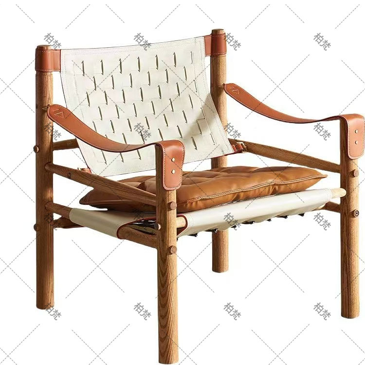 Silla de ocio de madera maciza perezosa de mediana edad, sofá individual de diseño de madera de fresno, silla Hank, silla de tienda de té con leche de café