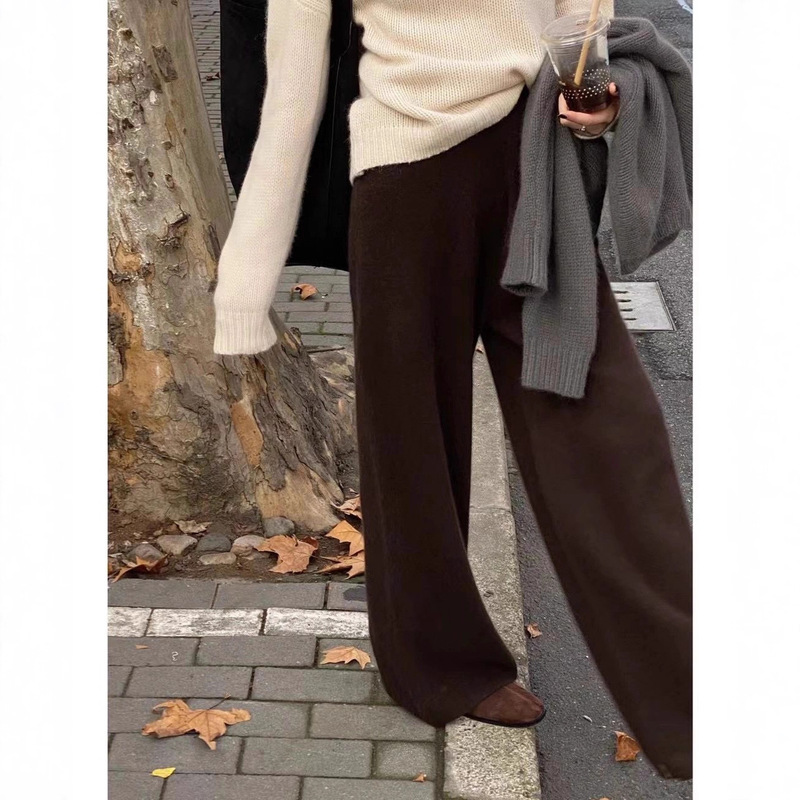 梨形身材显瘦针织阔腿加厚垂坠感拖地休闲直筒裤子女2025秋冬新款|undefined