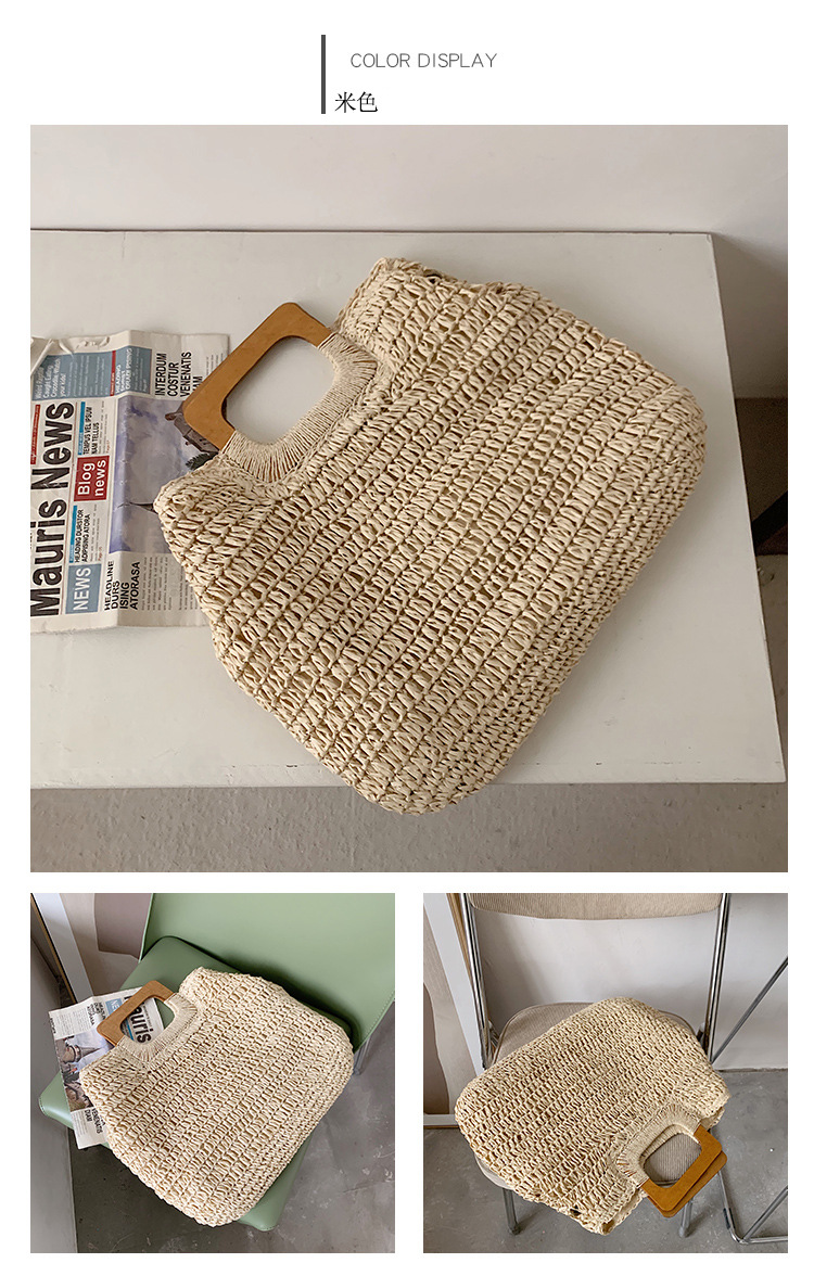 567g Weight Zipper Closure Type Top Handle Strap Type Straw Bag Bags Type Holiday Occasion Straw Material Solid Color Pattern All Seasons Season Women's Gender Vacation Style Oval Shape Khaki, Beige Color Large Size Large Straw Straw Bag Shoulder Bags 10