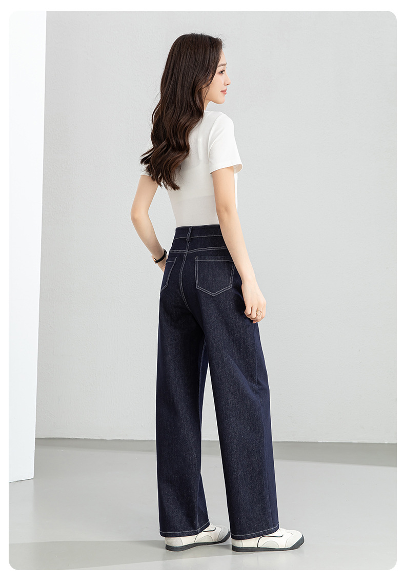 Quần jean nữ ống rộng dáng suông, cạp cao, chất denim chống phai màu, mỏng nhẹ mùa xuân — Xanh da trờicolor chi tiết 22