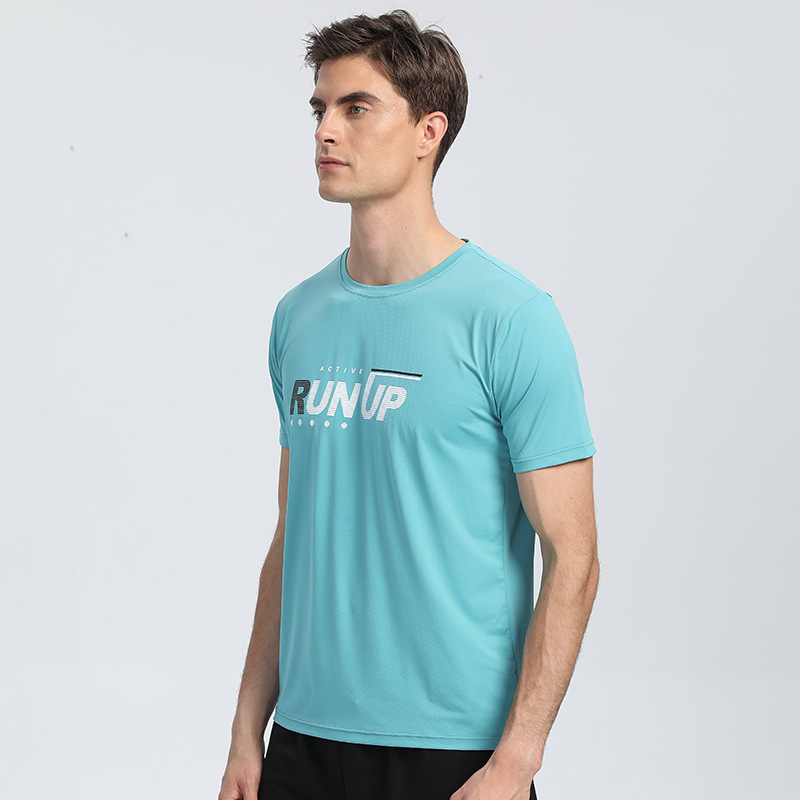 Moda casual impreso de manga corta Camiseta de los hombres de verano Delgado cuello redondo estiramiento ropa de secado rápido correr ropa de entrenamiento deportes top