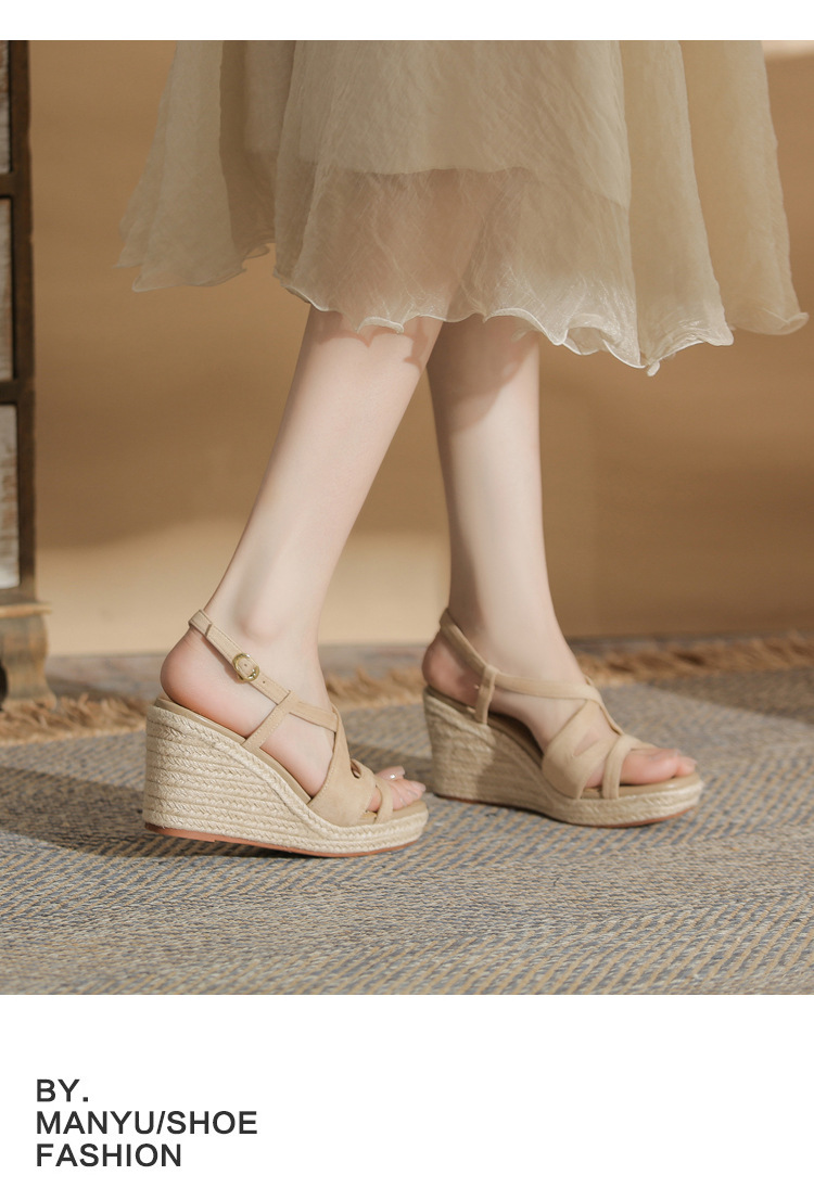 Sandal cao gót nữ hở mũi đế xuồng bọc dây thừng MJ90111 — màu đen chi tiết 10