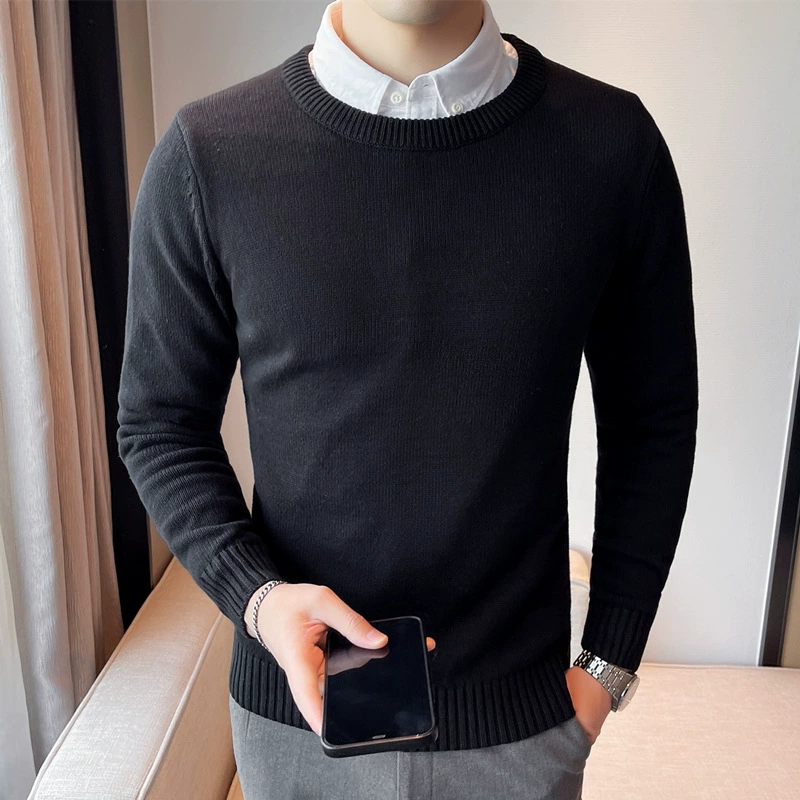 Осенне-зимний утолщенный пуловер с круглым вырезом и длинными рукавами, свитер, Мужская Базовая рубашка, теплый свитер, пальто, свитер из чистого хлопка