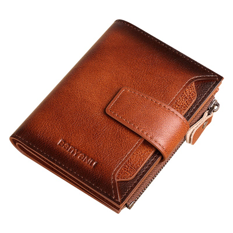 Guangzhou Banyanu Leather Goods Factory 2026 New Model Men's Wallet Vertical Short Style Genuine Leather Multifunctional Simple Driver's License Holder