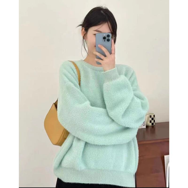 Spot special sea salt green sweater lazy milk fufu vintage loose round neck pullover wool top 12011 Spot special sea salt green sweater lazy milk fufu vintage loose round neck pullover wool top 12011