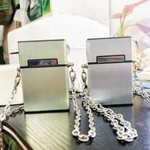 迷你斜挎小方包卡片包女百搭金属烟盒包银色斜跨链条腰包金属链条