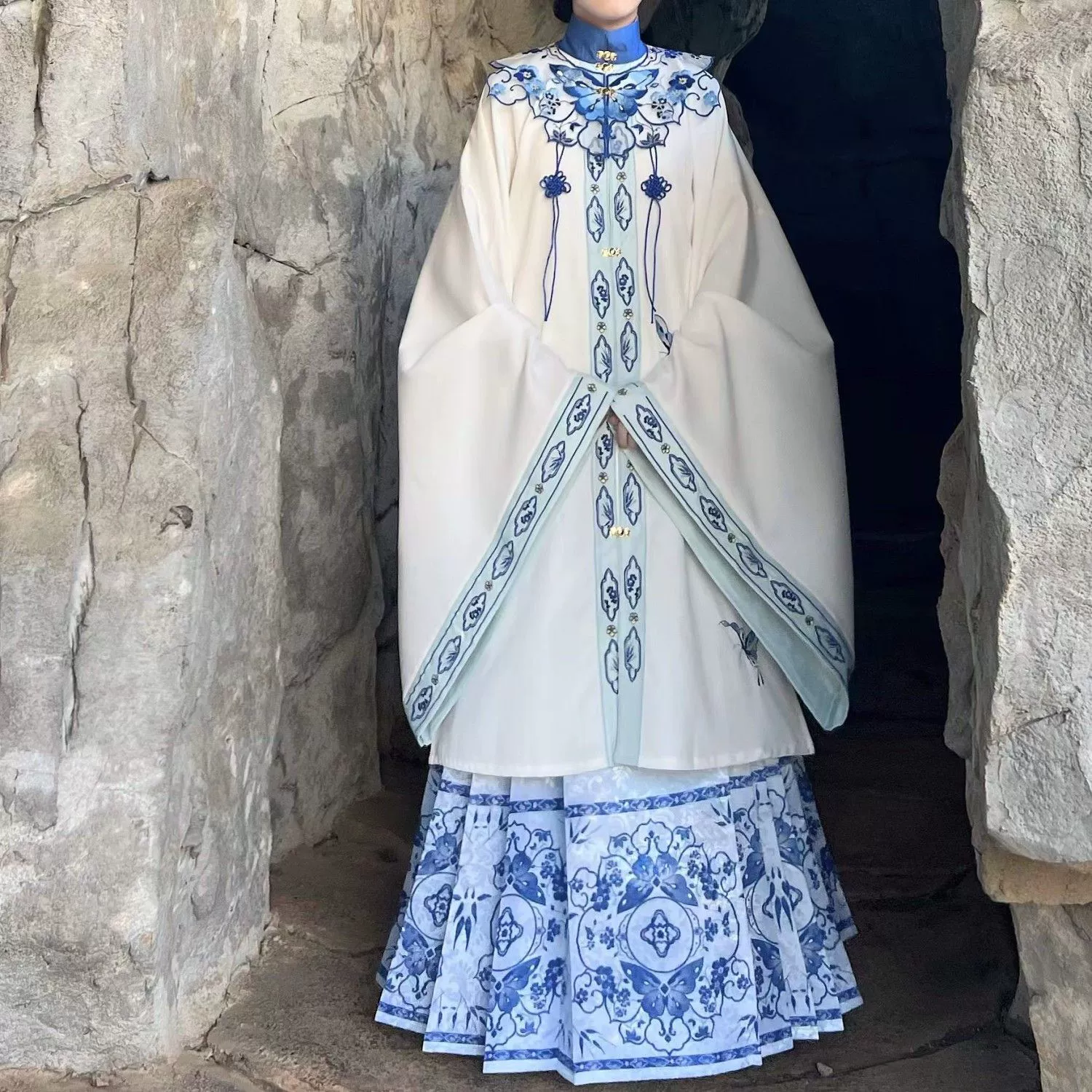 Весенний костюм, подлинный Ханьфу, сине-белый воротник
