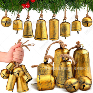 Cow Bell Hemp Rope Christmas Bell Sleigh Retro Horn Bell DIY Metal Hanging Bell Wind Chime Opening Cone Small Bell