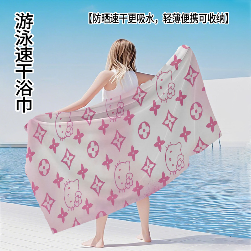 Cute hello Kitty LV Bath Towel Quick-drying Water-absorbent Portable Seaside Swimming Beach Towel Sunscreen Parent-child Bath Towel