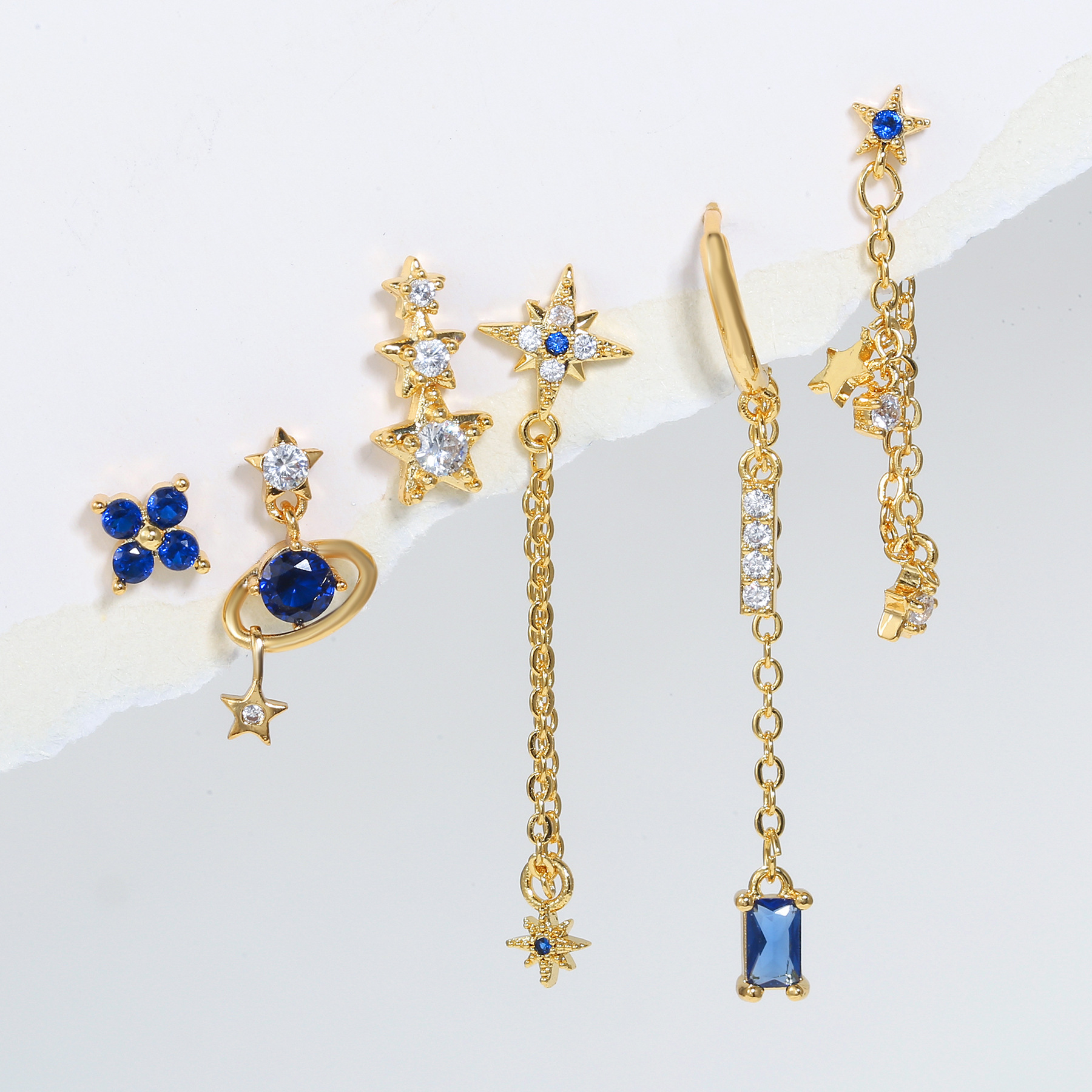 Earrings Classification Simple Style Star Tassel Copper Inlay Zircon Women's Earrings 1 Set