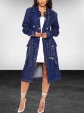 W 76891 Long Button Down Loose Fit Denim Coat ����ţ�п���