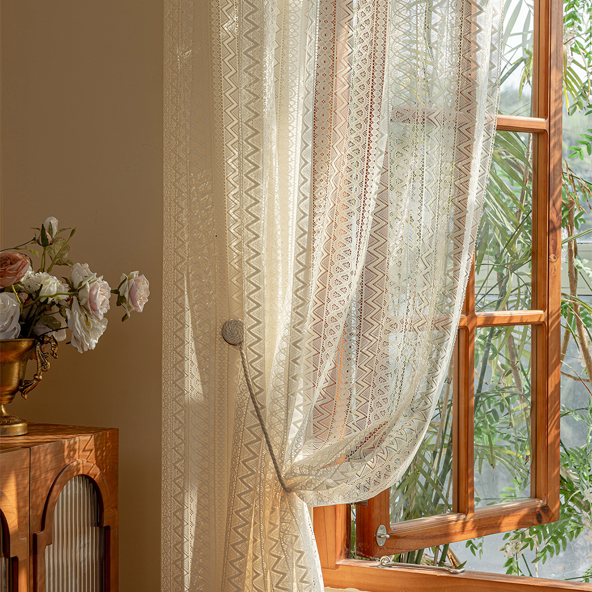 Nuevo encaje transfronterizo cortinas perforadas de encaje Amazon venta caliente de urdimbre de encaje cortinas terminadas TEMU