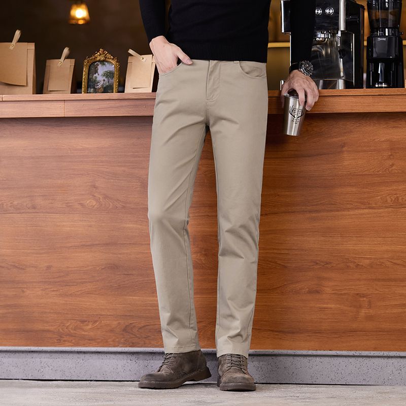 Spring and Autumn Men's High-End Cotton Casual Pants 2025 Autumn New Business Stretch Slim Straight-Leg Slim Long Pants