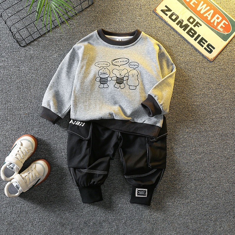 6342 Traje de moda de otoño para niños 2025 Nuevo estilo para niños Primavera y otoño Ropa deportiva de estilo occidental Traje de dos piezas para bebés Otoño