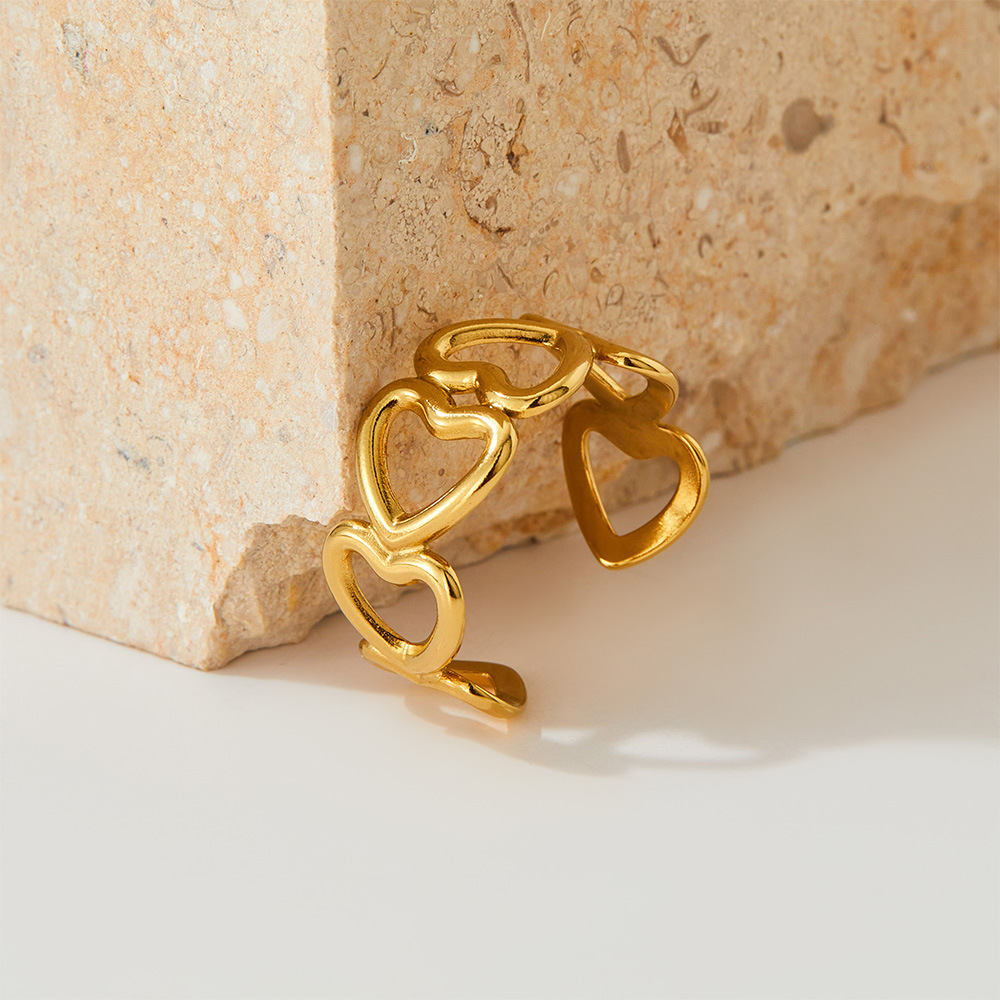 2g Weight 0.03µm-0.05µm Gold Plating Thickness PVD Coated Real Gold Plated 16K Gold White Gold Plated Gold Plating Heart Shape 304 Stainless Steel Waterproof Non Tarnish Open Ring