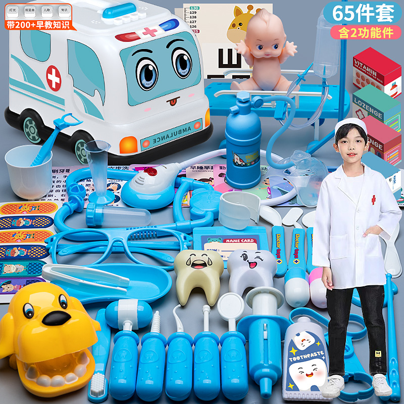 Set de médico infantil, maletín con herramientas, estetoscopio y accesorios para juego educativo.
