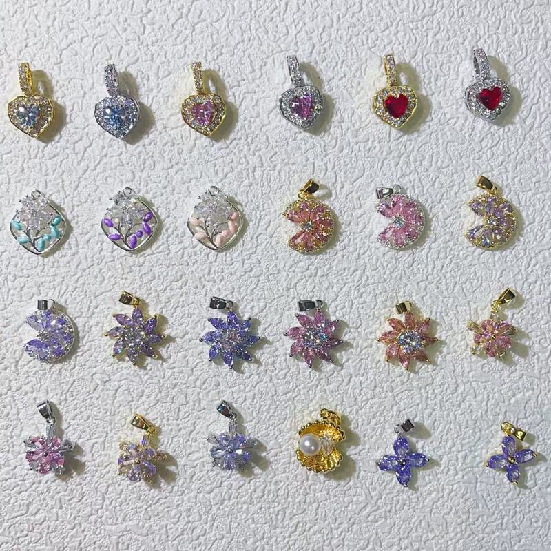 2025 New Nail Art Zircon Wholesale Internet Celebrity Light Luxury Fairy Bow Inlaid Love Sparkling Diamond Pendant Nail Jewelry