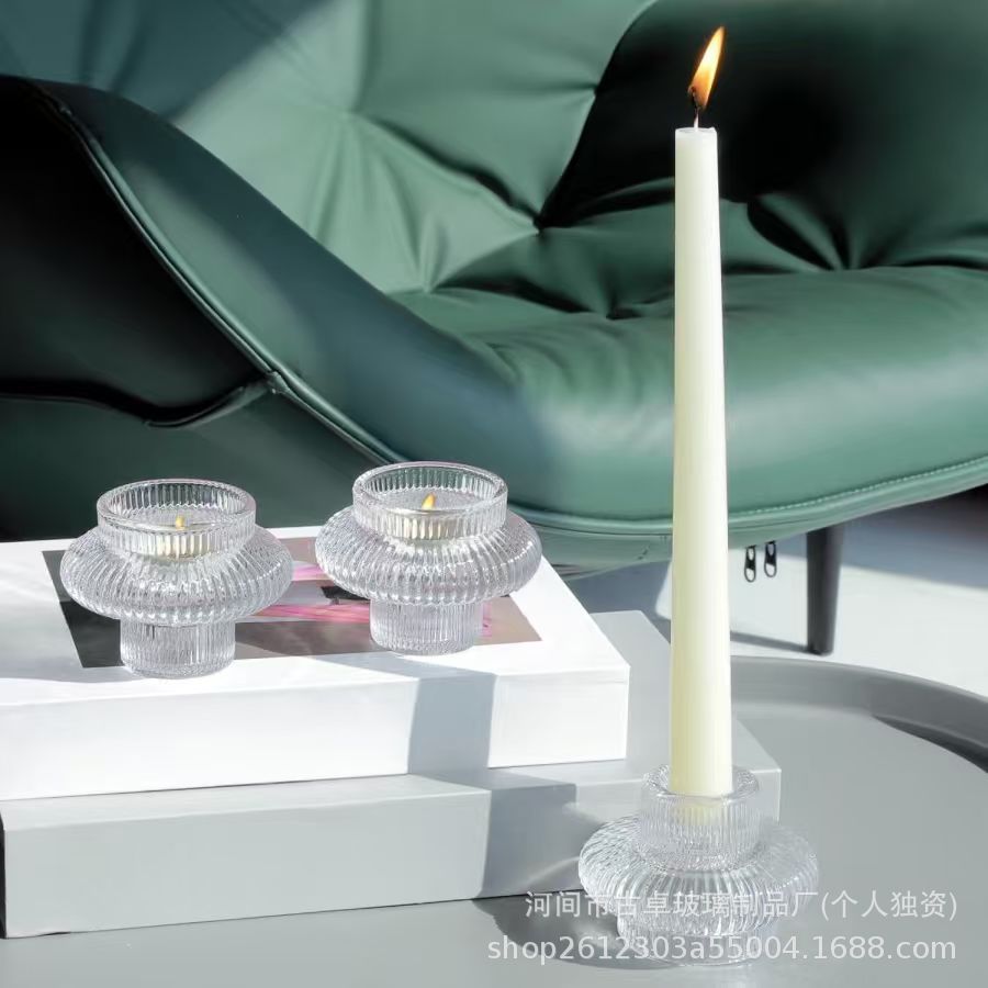 Linterna europea doble uso vidrio de cristal candelabros fotos mesa de comedor decoración romántica candelabros de banano fábrica al por mayor
