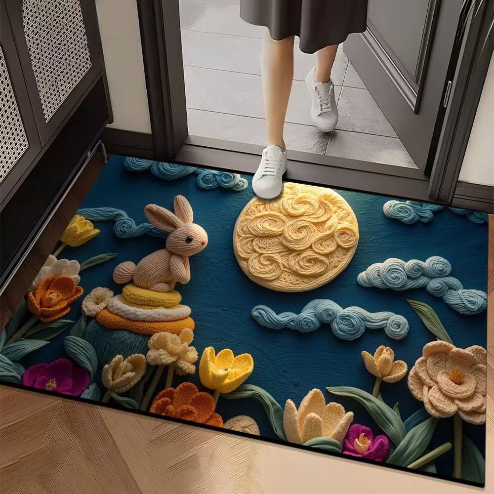 3D estereoscópico floral puerta alfombra de suelo imitación lana alfombra de suelo absorbente de agua puerta de baño alfombra antideslizante desgaste image 10
