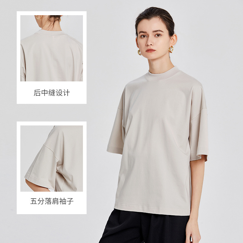 ROW極簡風郭形コウモリ袖tシャツ女性ゆったり版後中縫いデザイン感シンプルな半袖tシャツ