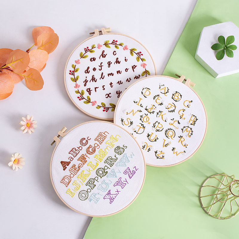 Original nuevo paquete de material de bordado hecho a mano bricolaje letras inglesas texto arte fuente tela bordado inglés