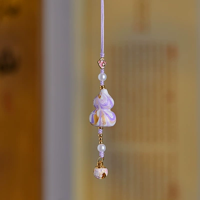 New Chinese-Style Lacquer Gourd Car Hanging Tassel Ornament Handmade Peace and Wealth Car Interior Decoration Ancient Style Bag Hanging (Car hanging) - purple-lacquer-gourd-pearl-pendant