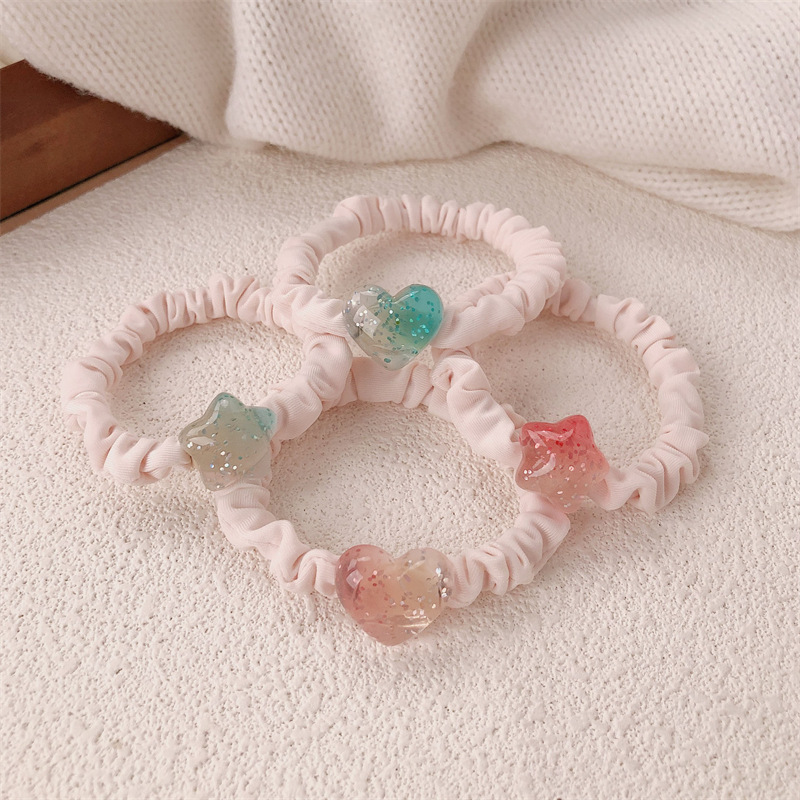 Lindo y dulce polvo suelto amor lazo para el cabello temperamento femenino estrella círculo de intestino delgado cuerda para la cabeza todo fósforo cola de caballo alta cuerda para el cabello accesorios para el cabello