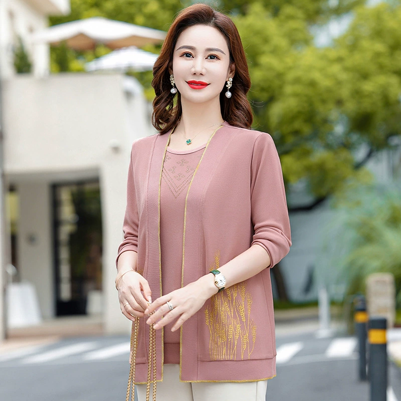 Spring knitted cardigan for elderly, set, jacket for mother, for middle age