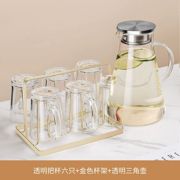 Transparent handle 6+gold cup holder+transparent triangle pot