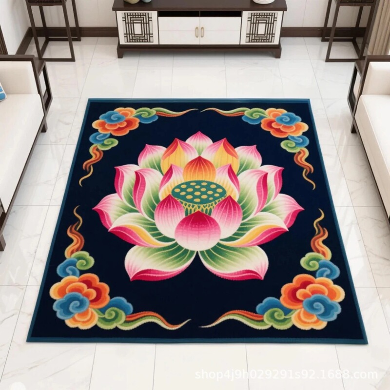 莲花水晶地垫禅意跪拜跪垫打坐地毯卧室家用正方房间中式客厅立体|undefined