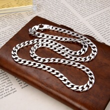 S925银饰潮牌百搭男士简约银项链马鞭链时尚韩版潮男个性嘻哈霸气