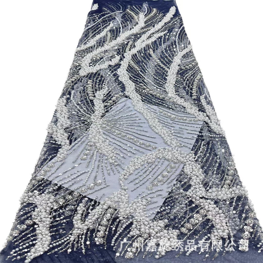 Vestido de noche elegante con cuentas de estilo medioriental, tela de moda para bodas, tela de malla resistente con lentejuelas y encaje bordado.