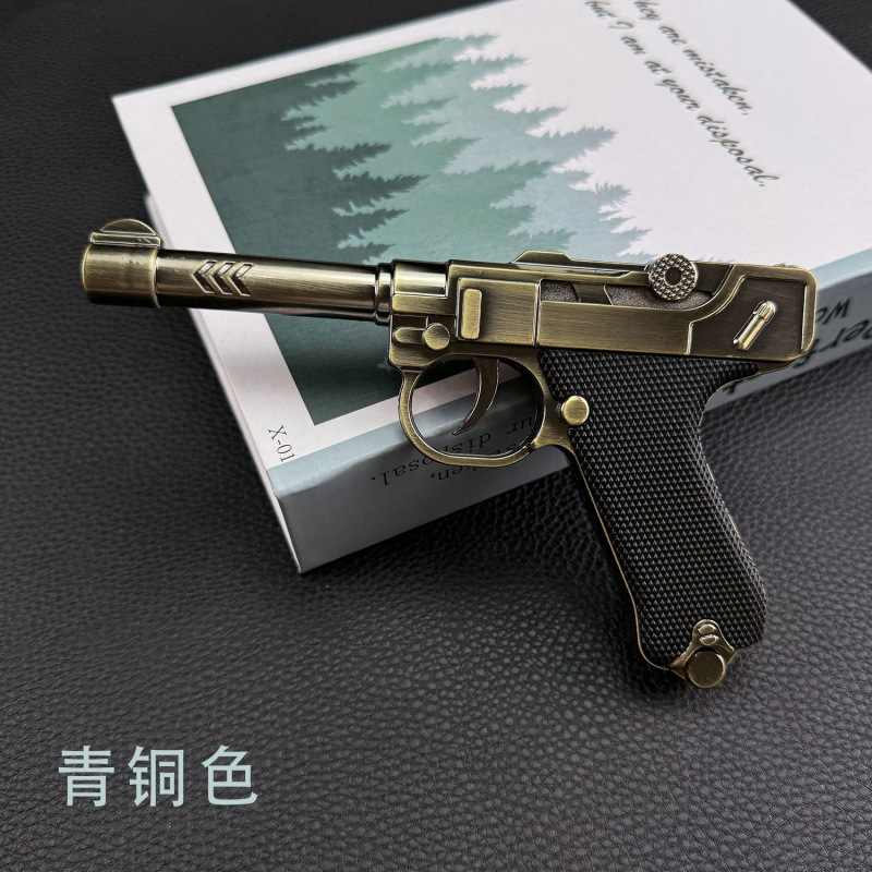 模擬合金おもちゃモデルガン発射不可クラシックノスタルジックなリボルバーモーゼルレザーケースプラスチックおもちゃの銃|undefined