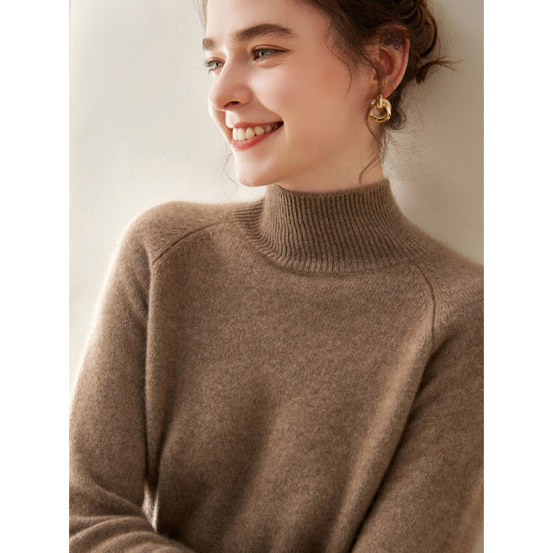 Autumn and winter cashmere sweater for women, featuring a half-high collar, thickened fabric, soft and skin-friendly texture, a loose fit that creates a slimming effect, and a comfortable knit design, perfect as a base layer Autumn and winter cashmere sweater for women, featuring a half-high collar, thickened fabric, soft and skin-friendly texture, a loose fit that creates a slimming effect, and a comfortable knit design, perfect as a base layer